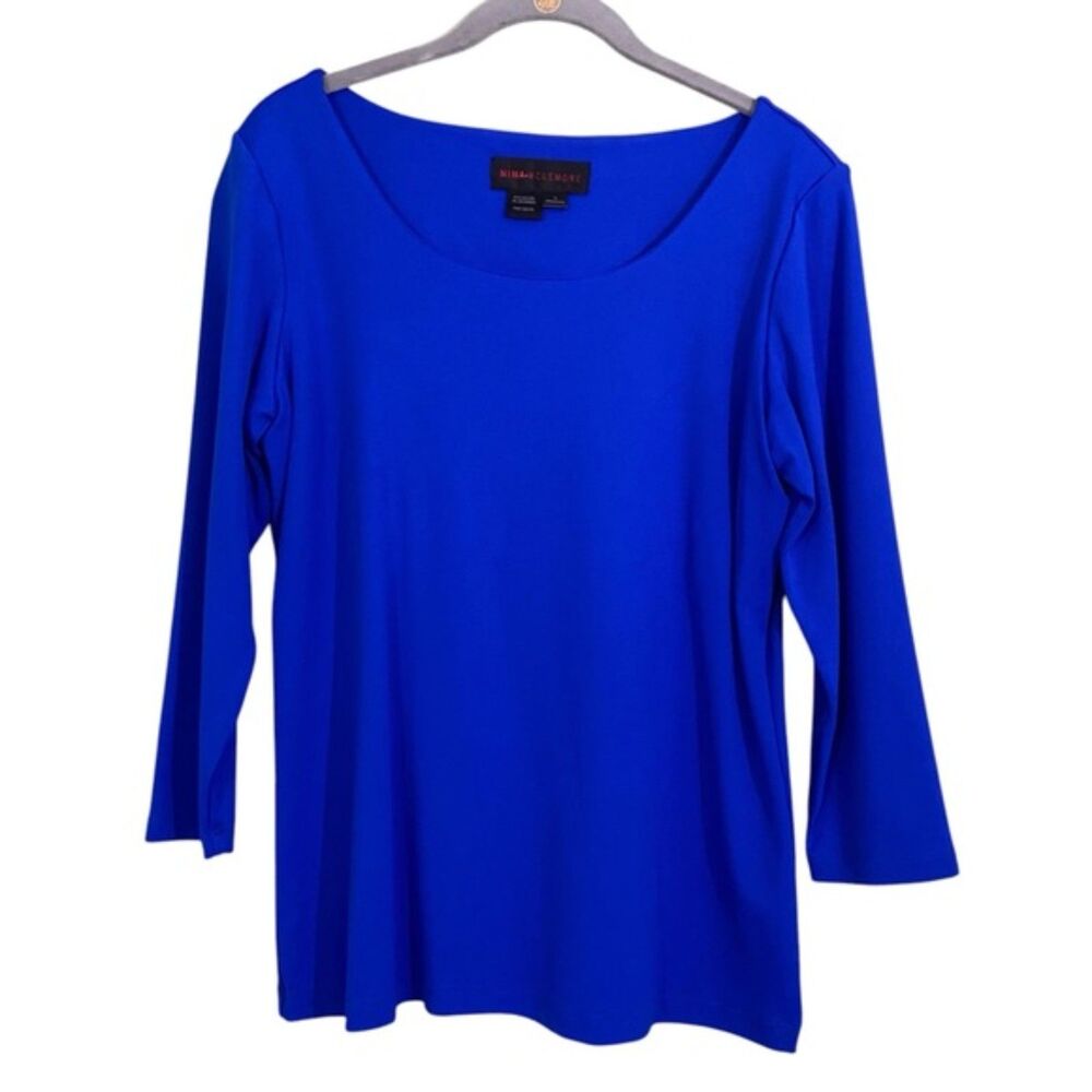 Nina McLemore Blue 3 Quarter Sleeve Slight Shine Boat Neck Shirt Top L